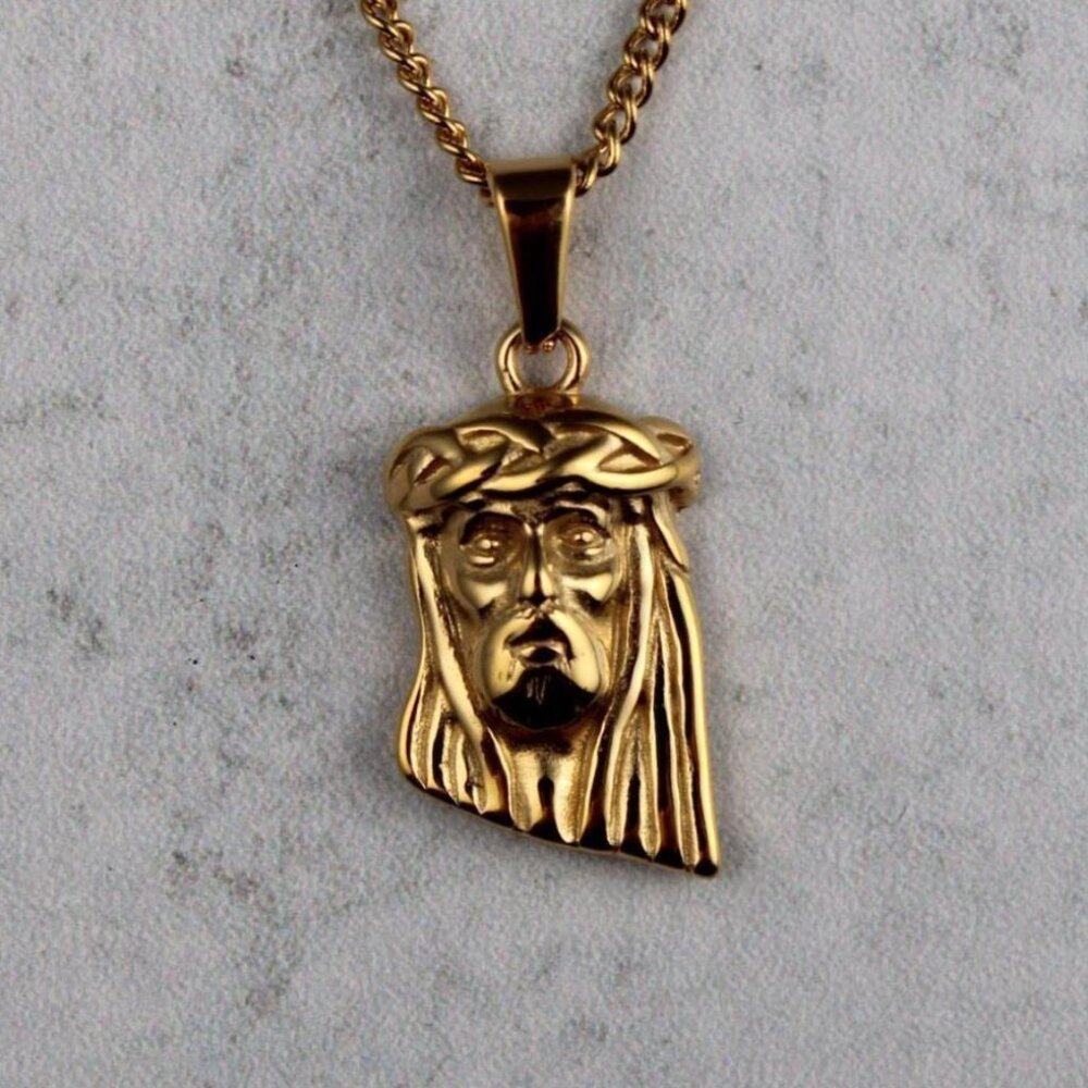 Gold Jesus Piece Pendant Chain Necklace